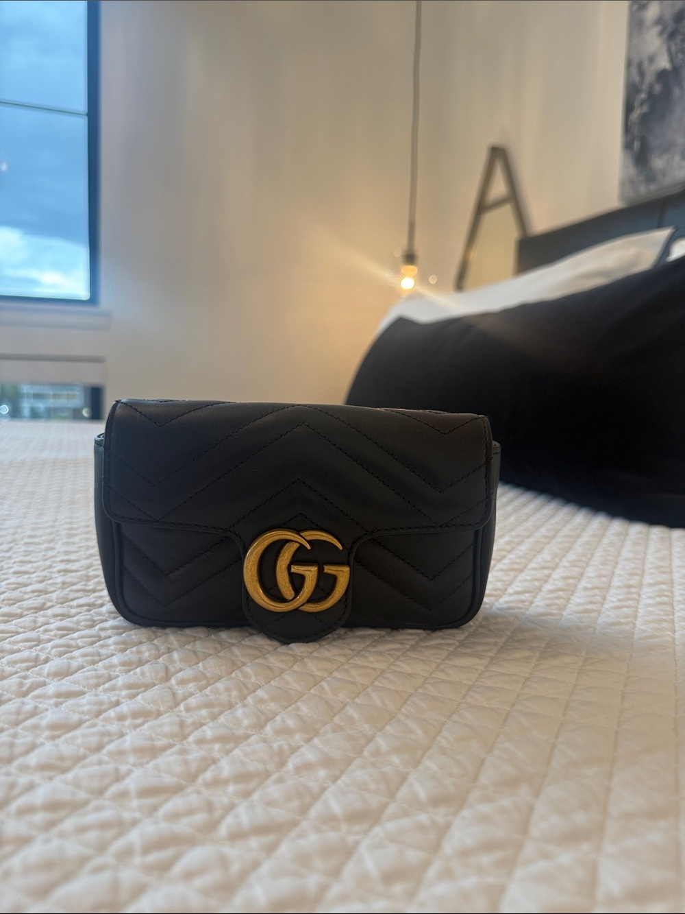 Gucci Black Chevron GG Marmont Mini Shoulder Bag